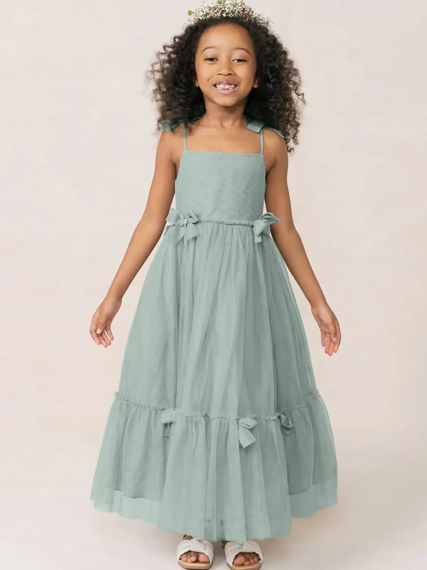 Robes de fille de fleur blanche Organza rose doux sans manches col bijou robes de fille de fleur