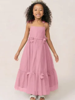 Robes de fille de fleur blanche Organza rose doux sans manches col bijou robes de fille de fleur