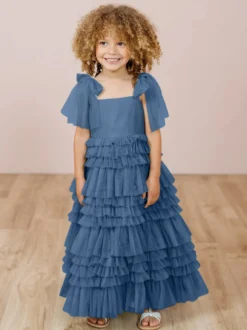 Robes de fille de fleur blanche Blush rose Tulle sans manches bijou cou robes de fille de fleur