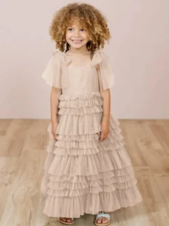Robes de fille de fleur blanche Blush rose Tulle sans manches bijou cou robes de fille de fleur