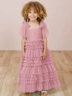 Robes de fille de fleur blanche Blush rose Tulle sans manches bijou cou robes de fille de fleur