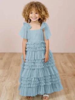 Robes de fille de fleur blanche Blush rose Tulle sans manches bijou cou robes de fille de fleur