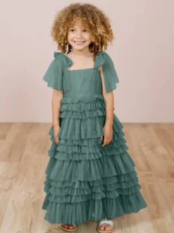 Robes de fille de fleur blanche Blush rose Tulle sans manches bijou cou robes de fille de fleur