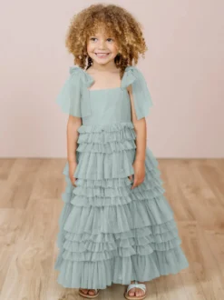 Robes de fille de fleur blanche Blush rose Tulle sans manches bijou cou robes de fille de fleur