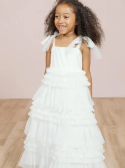 Robes de fille de fleur blanche Blush rose Tulle sans manches bijou cou robes de fille de fleur