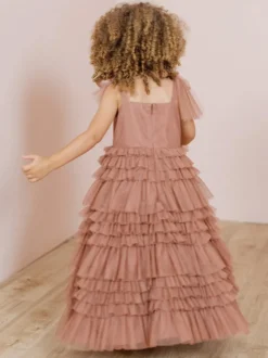 Robes de fille de fleur blanche Blush rose Tulle sans manches bijou cou robes de fille de fleur