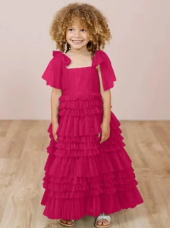 Robes de fille de fleur blanche Blush rose Tulle sans manches bijou cou robes de fille de fleur