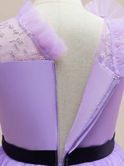 Robes de fille de fleur blanche robes d'occasion spéciale Tulle violet manches courtes col bijou robes de fille de fleur