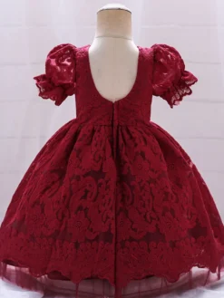 Robes de fille de fleur blanche Robes d'occasion spéciale Dentelle blanche Manches courtes Col carré Robes de fille de fleur