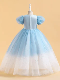 Robes de fille de fleur blanche robes d'occasion spéciale paillettes roses manches courtes col bijou robes de fille de fleur