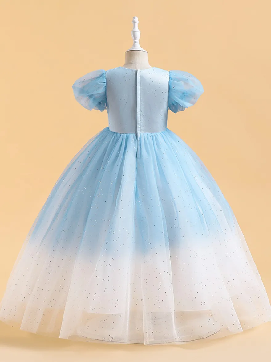 Robes de fille de fleur blanche robes d'occasion spéciale paillettes roses manches courtes col bijou robes de fille de fleur