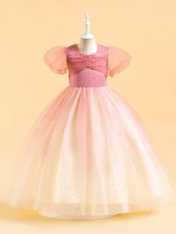 Robes de fille de fleur blanche robes d'occasion spéciale paillettes roses manches courtes col bijou robes de fille de fleur