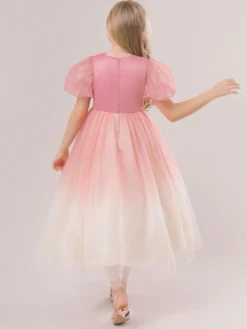 Robes de fille de fleur blanche robes d'occasion spéciale paillettes roses manches courtes col bijou robes de fille de fleur