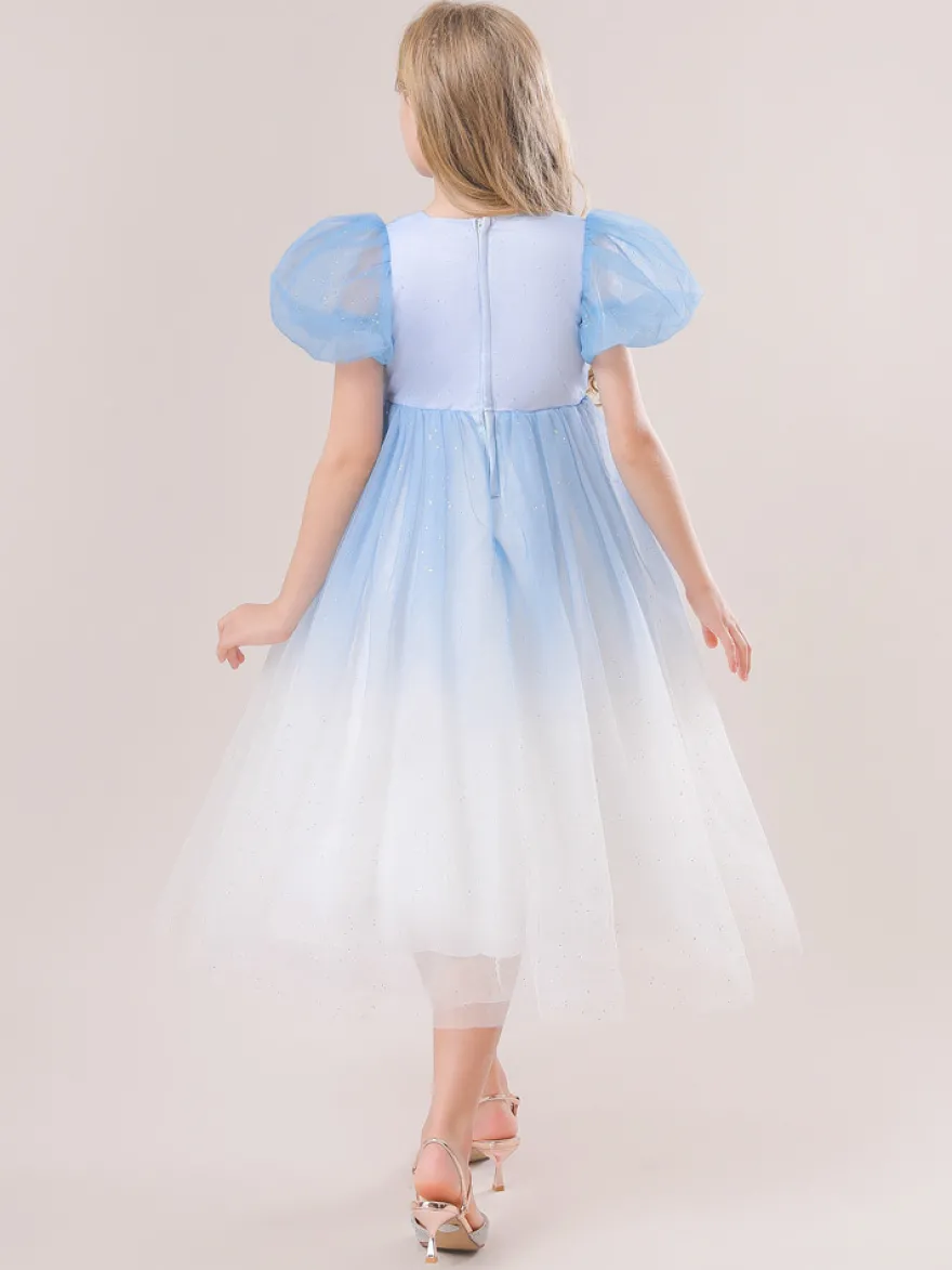 Robes de fille de fleur blanche robes d'occasion spéciale paillettes roses manches courtes col bijou robes de fille de fleur