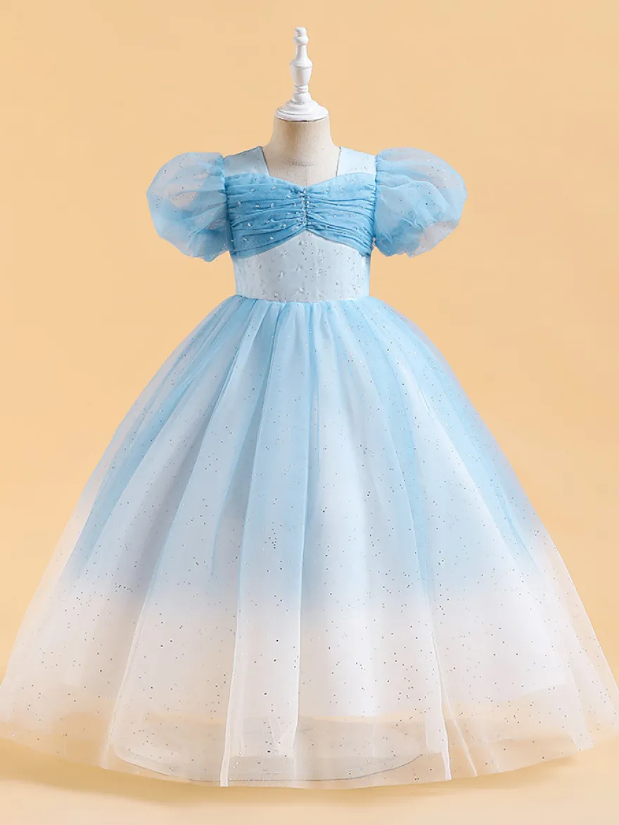 Robes de fille de fleur blanche robes d'occasion spéciale paillettes roses manches courtes col bijou robes de fille de fleur