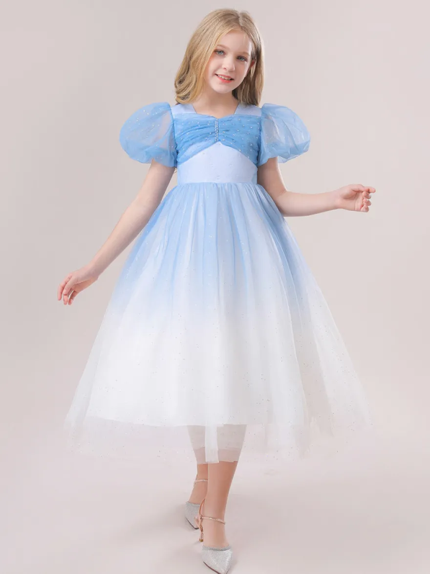 Robes de fille de fleur blanche robes d'occasion spéciale paillettes roses manches courtes col bijou robes de fille de fleur