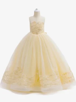 Robes de fille de fleur blanche Champagne dentelle sans manches bijou cou robes de fille de fleur