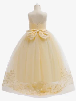 Robes de fille de fleur blanche Champagne dentelle sans manches bijou cou robes de fille de fleur