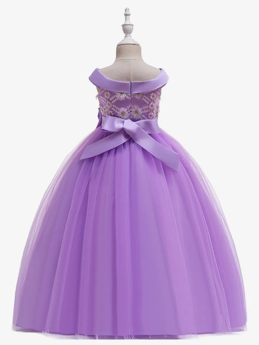 Robes de fille de fleur blanche Robes d'occasion spéciale Tulle blanc sans manches Col bateau Robes de fille de fleur