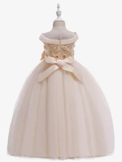 Robes de fille de fleur blanche Robes d'occasion spéciale Tulle blanc sans manches Col bateau Robes de fille de fleur