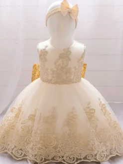 Robes de fille de fleur blanche robes d'occasion spéciale dentelle bleu royal sans manches col bijou robes de fille de fleur