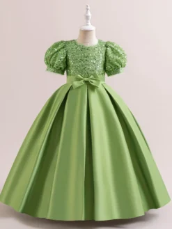 Robes de fille de fleur blanche robes d'occasion spéciale Champagne Polyester manches courtes col bijou robes de fille de fleur
