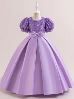 Robes de fille de fleur blanche robes d'occasion spéciale Champagne Polyester manches courtes col bijou robes de fille de fleur