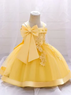 Robes de fille de fleur blanche Tulle rose doux sans manches col carré robes de fille de fleur