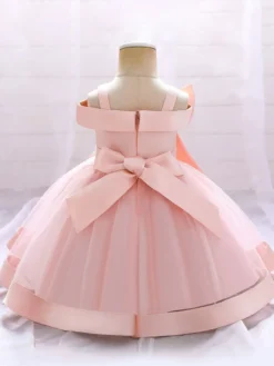 Robes de fille de fleur blanche Tulle rose doux sans manches col carré robes de fille de fleur