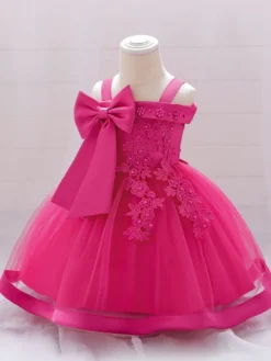 Robes de fille de fleur blanche Tulle rose doux sans manches col carré robes de fille de fleur
