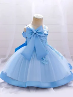 Robes de fille de fleur blanche Tulle rose doux sans manches col carré robes de fille de fleur