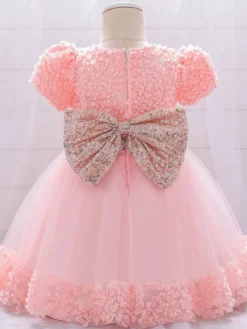 Robes de fille de fleur blanche Robes d'occasion spéciale Dentelle blanche Manches courtes Col bijou Robes de fille de fleur