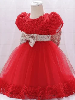 Robes de fille de fleur blanche Robes d'occasion spéciale Dentelle blanche Manches courtes Col bijou Robes de fille de fleur