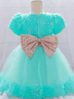 Robes de fille de fleur blanche Robes d'occasion spéciale Dentelle blanche Manches courtes Col bijou Robes de fille de fleur
