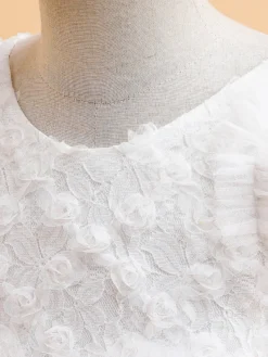 Robes de fille de fleur blanche Robes d'occasion spéciale Tulle blanc manches courtes col bijou robes de fille de fleur