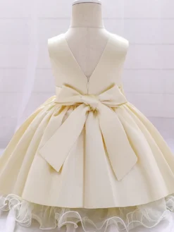 Robes de fille de fleur blanche Robes d'occasion spéciale Champagne Polyester Sans manches Jewel Neck Robes de fille de fleur