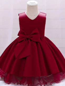 Robes de fille de fleur blanche Robes d'occasion spéciale Champagne Polyester Sans manches Jewel Neck Robes de fille de fleur