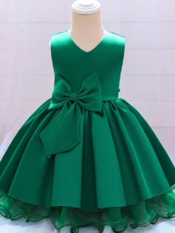 Robes de fille de fleur blanche Robes d'occasion spéciale Champagne Polyester Sans manches Jewel Neck Robes de fille de fleur