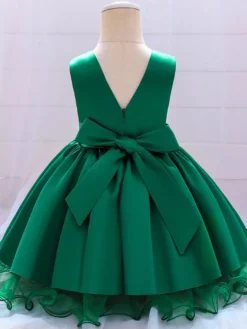Robes de fille de fleur blanche Robes d'occasion spéciale Champagne Polyester Sans manches Jewel Neck Robes de fille de fleur