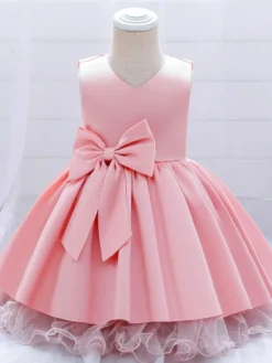 Robes de fille de fleur blanche Robes d'occasion spéciale Champagne Polyester Sans manches Jewel Neck Robes de fille de fleur
