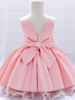 Robes de fille de fleur blanche Robes d'occasion spéciale Champagne Polyester Sans manches Jewel Neck Robes de fille de fleur
