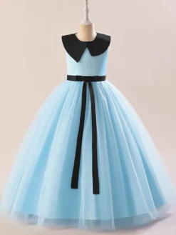 Robes de fille de fleur blanche Robes d'occasion spéciale Tulle blanc sans manches col bijou Robes de fille de fleur