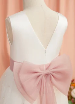 Robes de fille de fleur de mariage Robes d'occasion spéciale Ivoire Ceinture sans manches