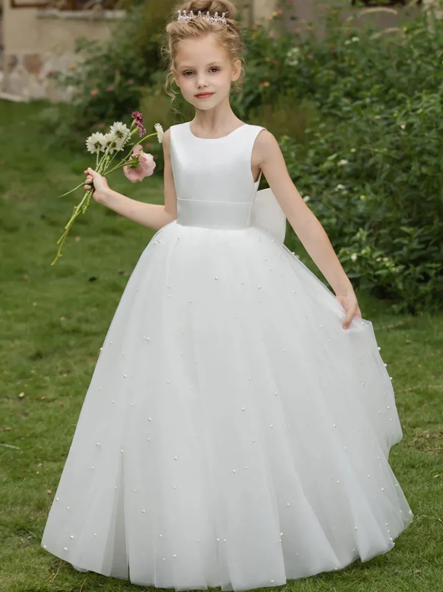 Robes de fille de fleur de mariage Robes d'occasion spéciale Arcs blancs sans manches