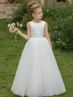 Robes de fille de fleur de mariage Robes d'occasion spéciale Arcs blancs sans manches