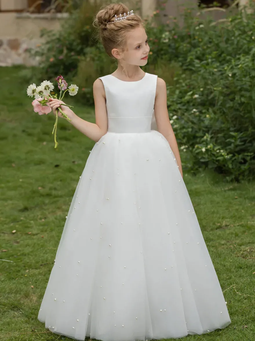 Robes de fille de fleur de mariage Robes d'occasion spéciale Arcs blancs sans manches
