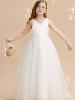 Robes de fille de fleur de mariage Robes d'occasion spéciale Ivoire Ceinture sans manches