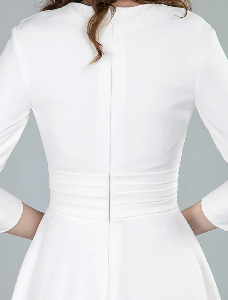 Robes de mariée courtes col en v manches 3/4 longueur longueur genou robe de mariage
