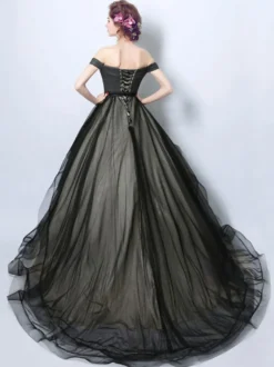 Robes de mariée gothique Robe de princesse silhouette sans manches Robe royale en dentelle robe de mariée