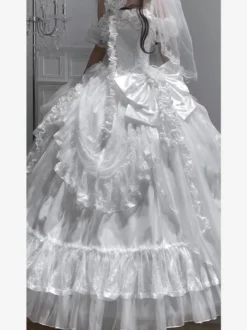 Robes de mariée gothiques Lolita à volants et nœuds robe rouge et blanche